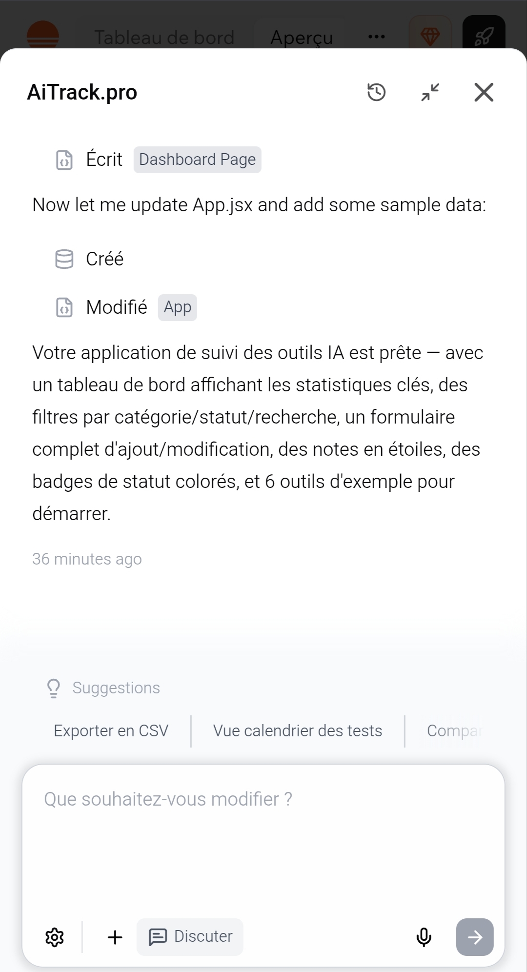 Interface de création Base44 - chat IA pour créer une application