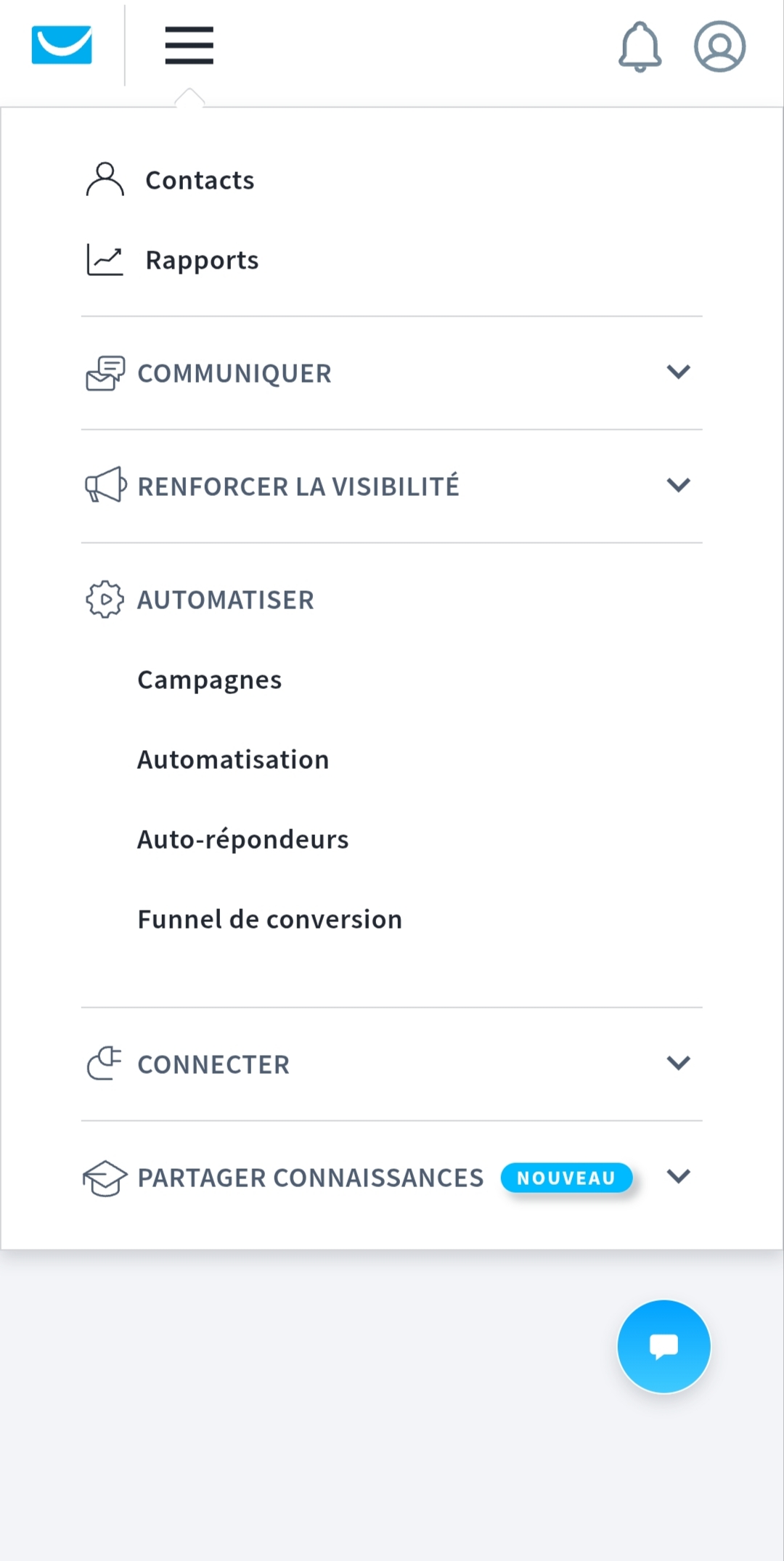 Menu automatisation GetResponse - campagnes, workflows, auto-répondeurs