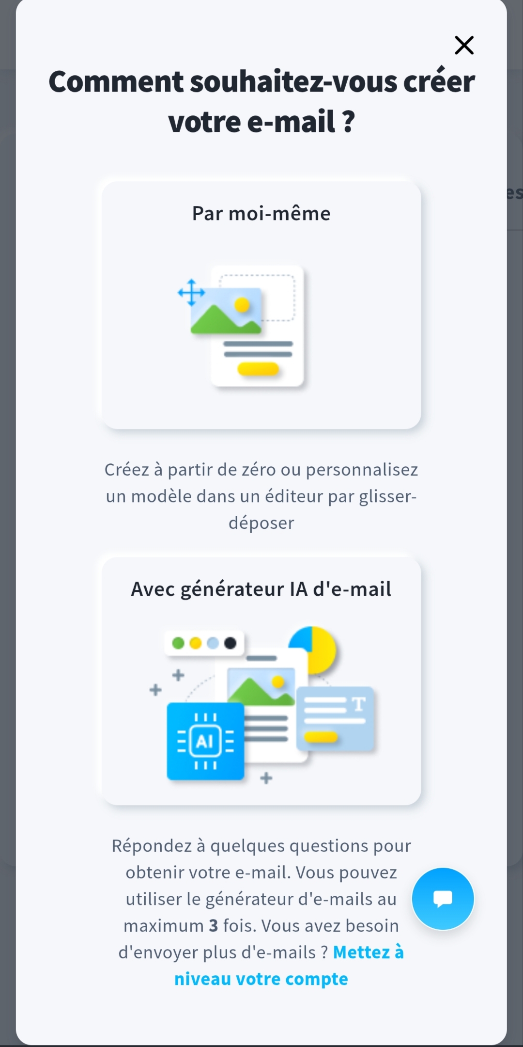 GetResponse - créer un email avec l'IA ou par soi-même